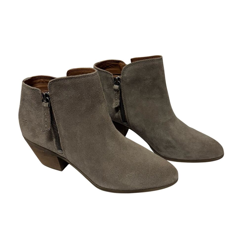 Frye Womens Judith Double Zip Suede Leather Ankle Bootie Taupe Gray Size 9.5M